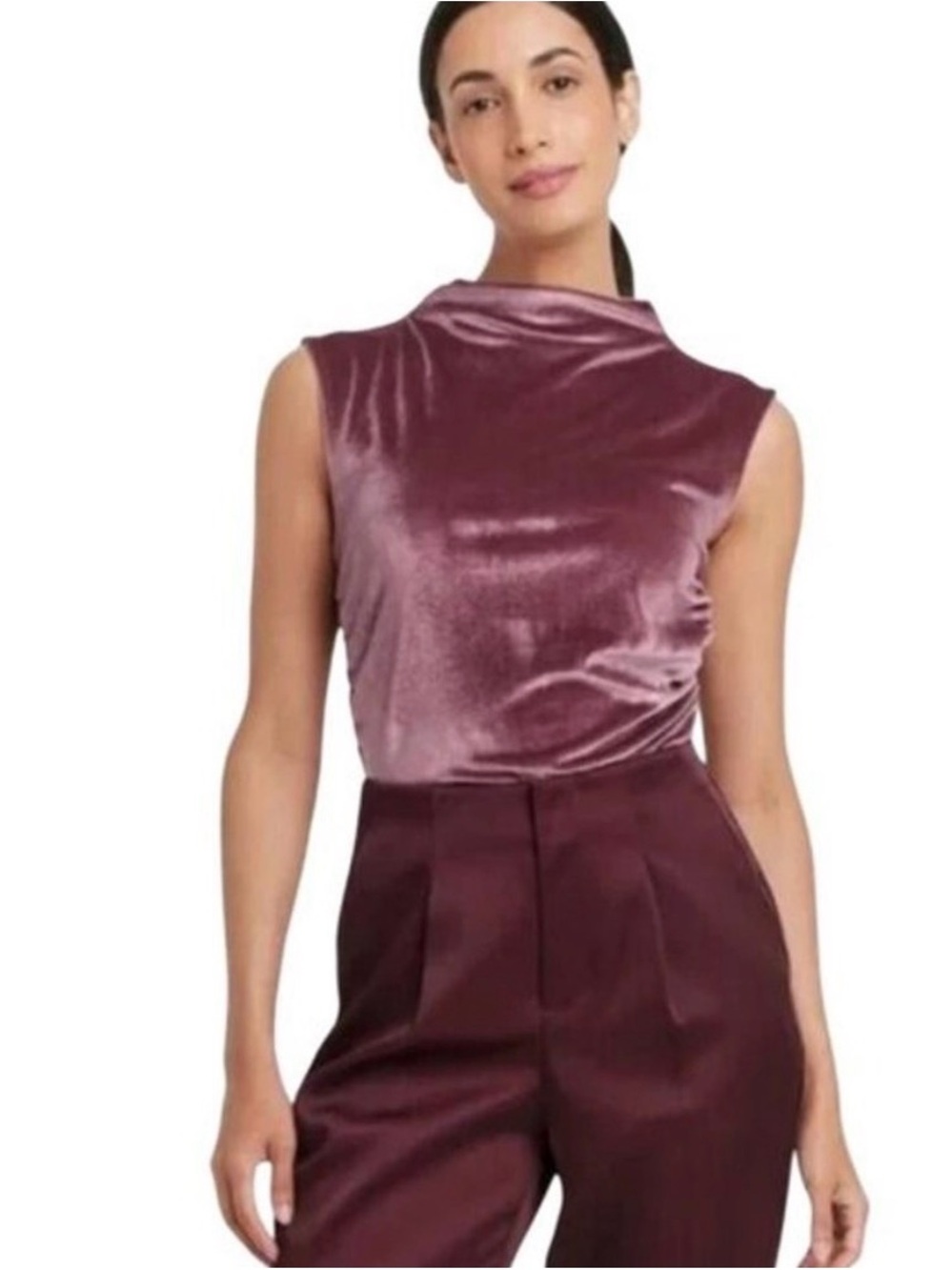 a new day Velvet Sleeveless Mock-Neck Top in Mauve